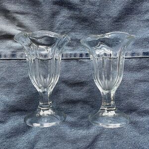 Vintage Clear Sundae Dishes milkshake glasses pressed glass floral vase